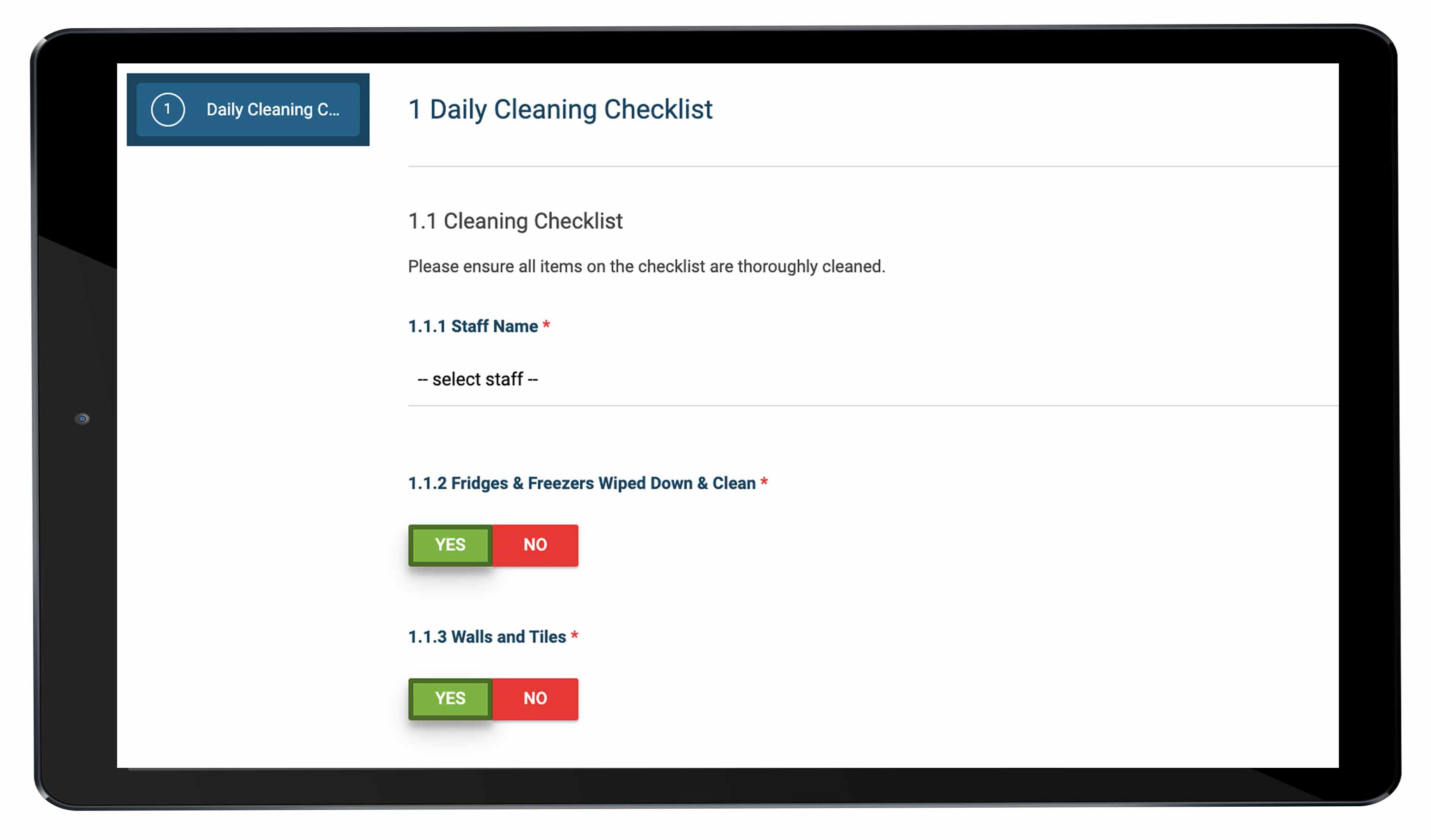 Example of a digital checklist to help you get a 5 star hygiene rating