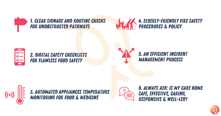 Summary infographic of our 6 tips to manage your care home health and safety