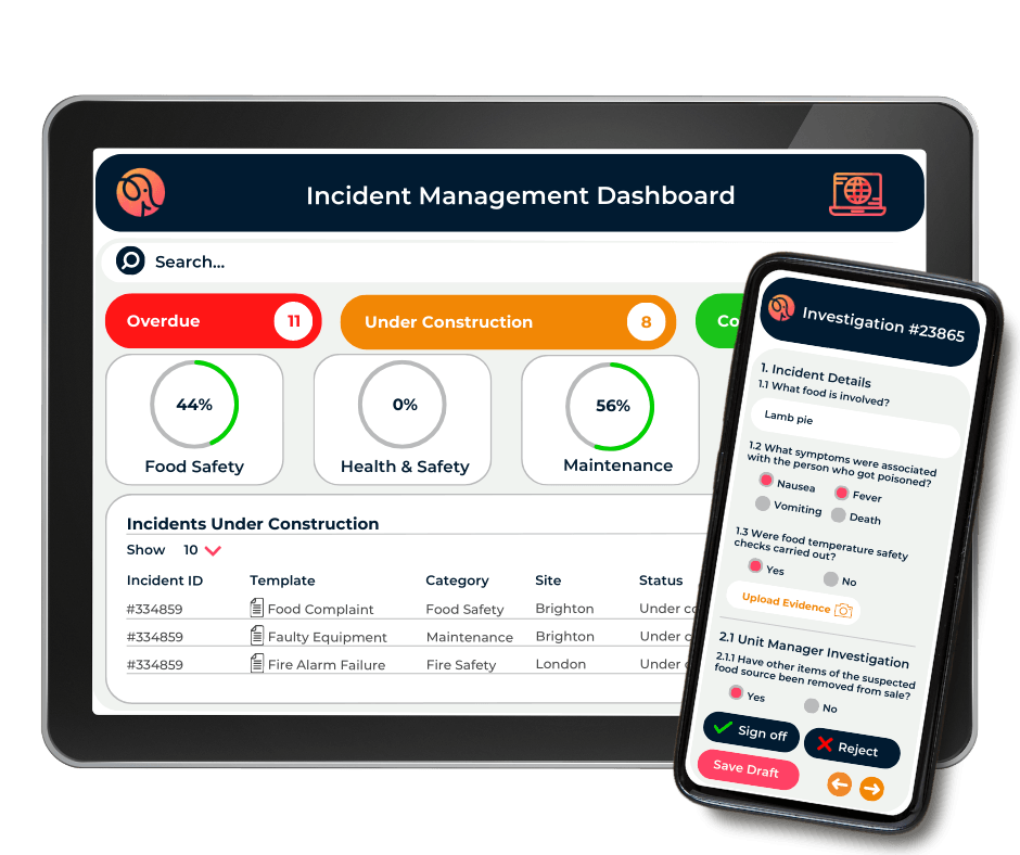 Image of a tablet and mobile using our incident management software