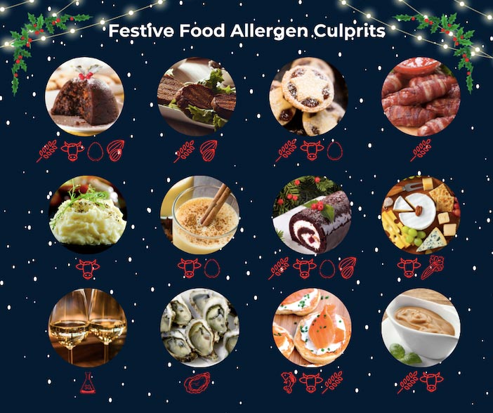 Festive food safety infographic showing classic allergens