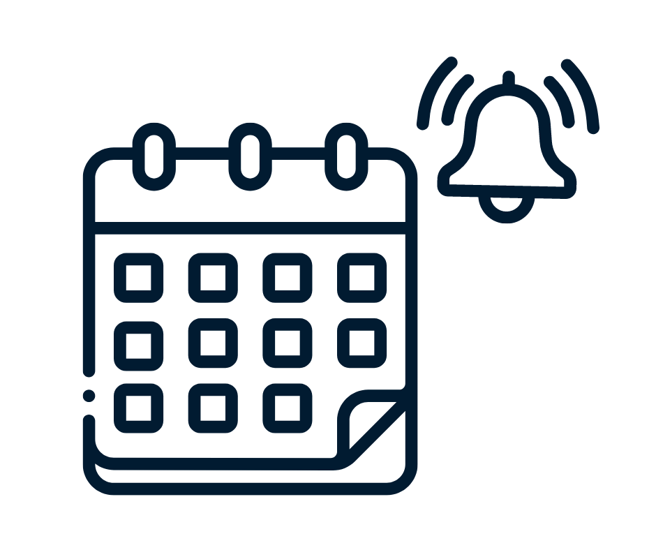 Icon showing an automated reminder in a calendar