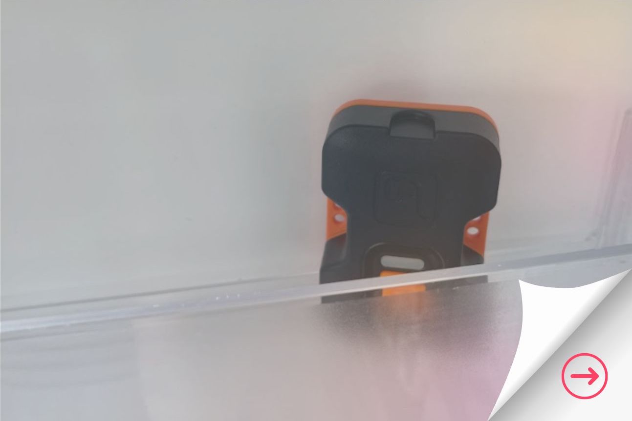 A Navitas Safety Smart Pod sits inside a fridge to remotely monitor appliance temperatures
