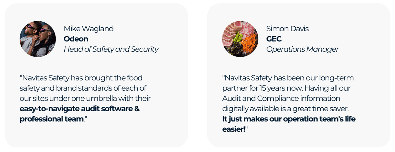 A quote from two of our Safety Services customers, Odeon and OCS