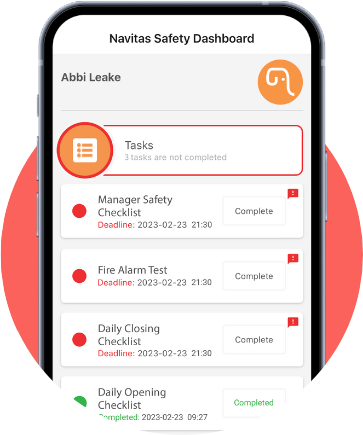 Image of our Navitas Safety Dashboard on our Food Safety Software mobile app