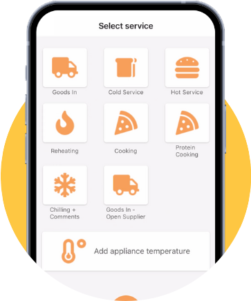 Image of our Select Service screen on our Food Safety Software mobile app